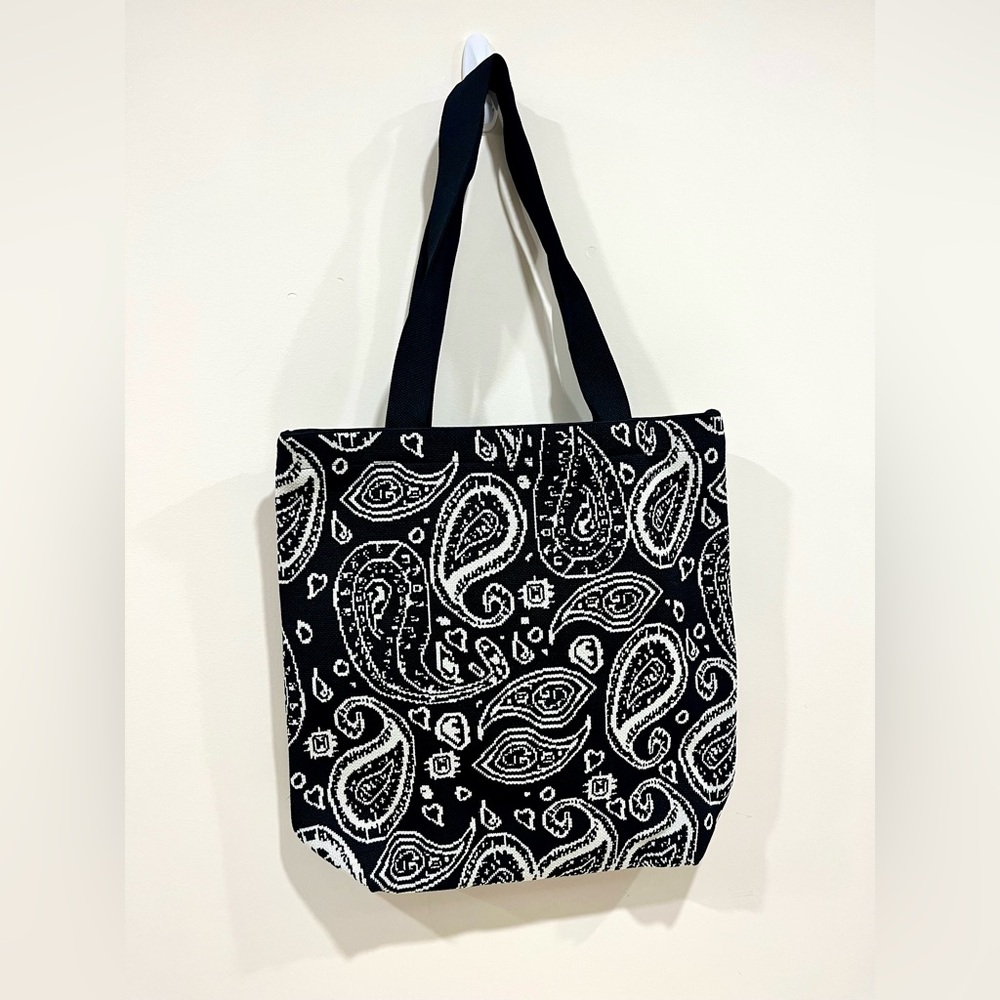 Black and White Paisley Tote Bag Large Shoulder Bag